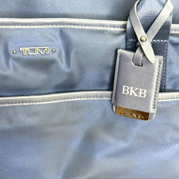 Tumi Nylon Double Leather Handles Zip Top Travel Carry On Tote Bag Womens Blue - Picture 13 of 13